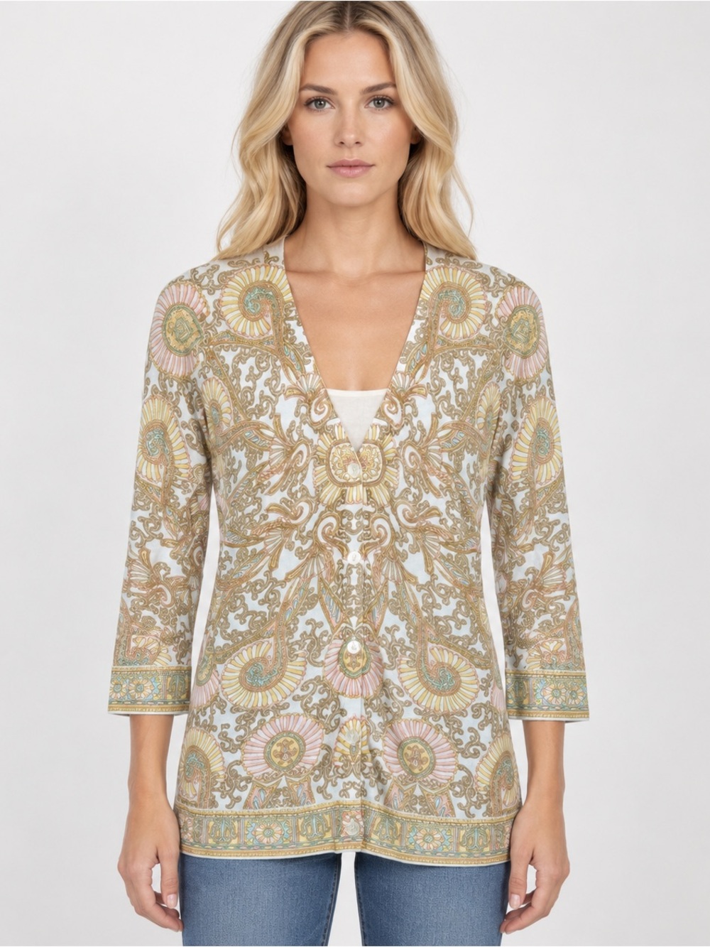 Pendleton Womens Sz Small Paisley Cardigan Sweater Top 100% Cotton Button Front